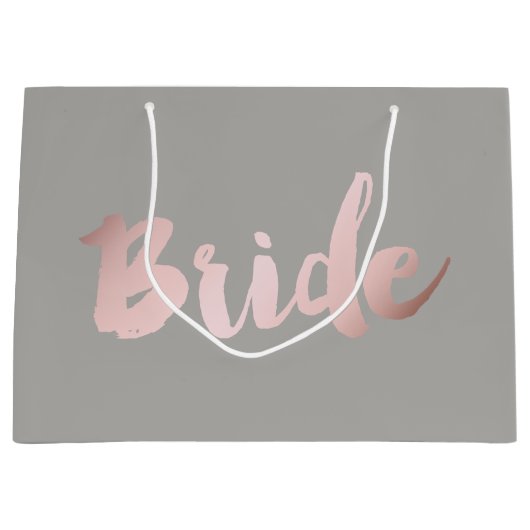 Grand Sac Cadeau moderne élégant faux rose or "mariée" (Devant)