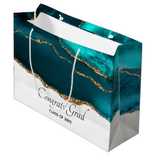 Grand Sac Cadeau Moderne et élégant Turquoise Agate & Gold Ribbon G