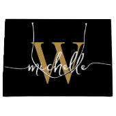 Grand Sac Cadeau Moderne Initiale de Monogramme Élégant en Noir et  (Devant)