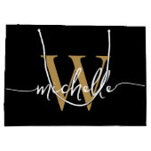 Grand Sac Cadeau Moderne Initiale de Monogramme Élégant en Noir et  (Dos)