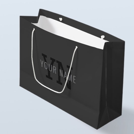 Grand Sac Cadeau Moderne Monogramme Gris Foncé (ou autre texte)