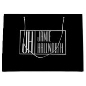 Grand Sac Cadeau Moderne, Noir & Blanc, Initiales & Logo Nom (Devant)