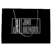 Grand Sac Cadeau Moderne, Noir & Blanc, Initiales & Logo Nom (Dos)