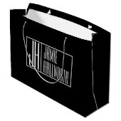 Grand Sac Cadeau Moderne, Noir & Blanc, Initiales & Logo Nom (Dos Angle)