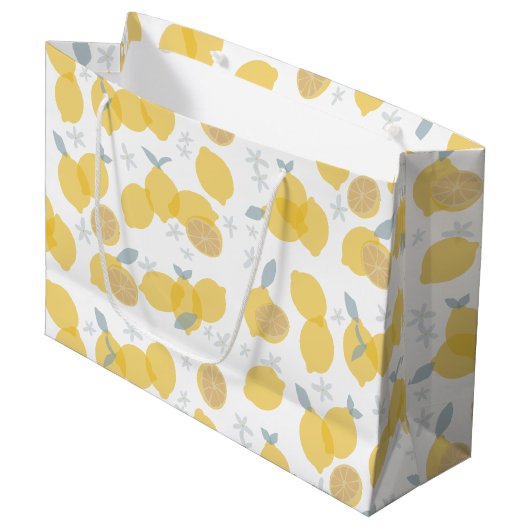 Grand Sac Cadeau Moderne Pastel Citrus Lemons Motif (Devant Angle)