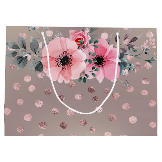 Grand Sac Cadeau Moderne, Points, Fleurs (Dos)