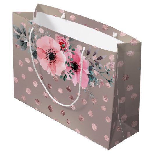 Grand Sac Cadeau Moderne, Points, Fleurs (Dos Angle)