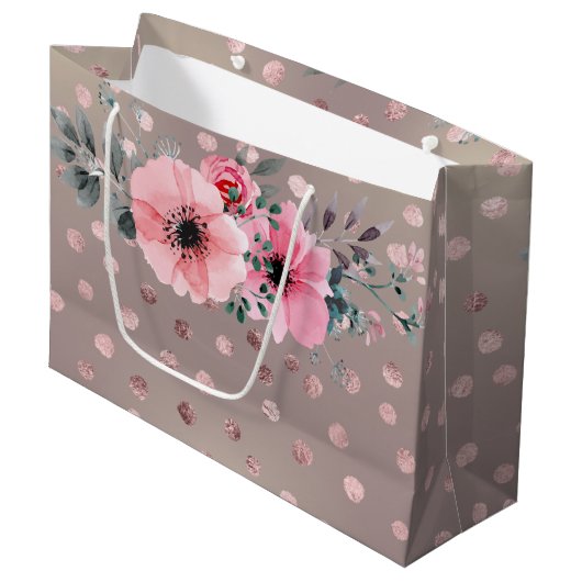 Grand Sac Cadeau Moderne, Points, Fleurs (Devant Angle)