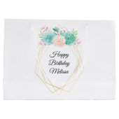 Grand Sac Cadeau Moderne rose et vert Succulents Aquarelle Annivers (Dos)