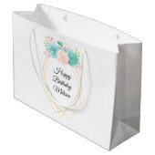 Grand Sac Cadeau Moderne rose et vert Succulents Aquarelle Annivers (Dos Angle)