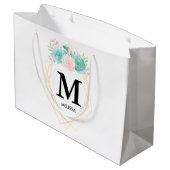 Grand Sac Cadeau Moderne rose et vert Succulents Aquarelle Monogram (Dos Angle)