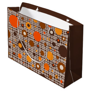 Grand Sac Cadeau Moderne Tissé de Point Motif Marron Orange Milieu