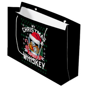 Grand Sac Cadeau Mon esprit de Noël est un pull moche Whiskey Xmas