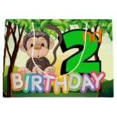 Grand Sac Cadeau Monkey 2e fête d'anniversaire personnalisée (Devant)