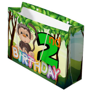 Grand Sac Cadeau Monkey la 2ème coutume de fête d'anniversaire