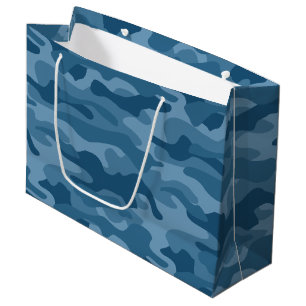 Grand Sac Cadeau Monocolore bleu acier Camo