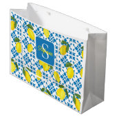 Grand Sac Cadeau Monogram Blue Tile French Country Lemon Pattern  (Devant Angle)