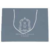 Grand Sac Cadeau Monogram Crest Dusty Mariage bleu (Devant)