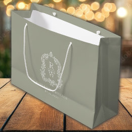 Grand Sac Cadeau Monogram Crest Sage Green Wedding