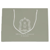 Grand Sac Cadeau Monogram Crest Sage Green Wedding (Devant)