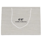 Grand Sac Cadeau Monogram Minimalistic White Burlap Gray Typography (Devant)