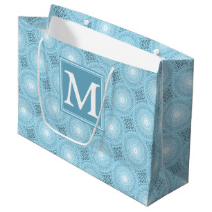 Grand Sac Cadeau Monogramme ange bleu cercles motif