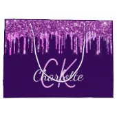 Grand Sac Cadeau Monogramme aux gouttes de rose pailleté violet (Dos)