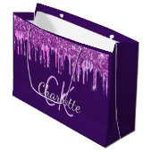 Grand Sac Cadeau Monogramme aux gouttes de rose pailleté violet (Devant Angle)