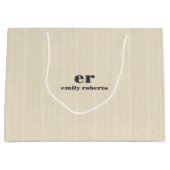 Grand Sac Cadeau Monogramme Beige Clair Burlap Gris Typographie (Devant)