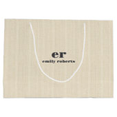 Grand Sac Cadeau Monogramme Beige Clair Burlap Gris Typographie (Dos)