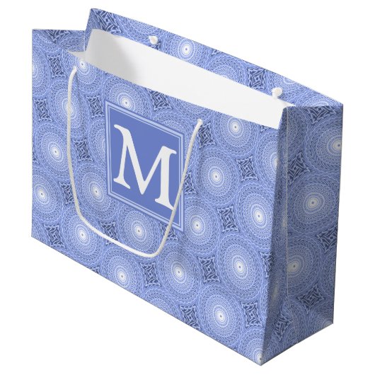 Grand Sac Cadeau Monogramme bleu cercles motif (Devant Angle)