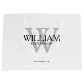 Grand Sac Cadeau Monogramme cadeau Groomsman noir blanc et gris (Devant)