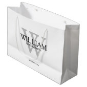 Grand Sac Cadeau Monogramme cadeau Groomsman noir blanc et gris (Devant Angle)