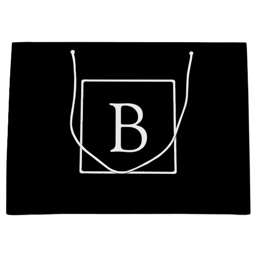Grand Sac Cadeau Monogramme classique simple | Texte noir et blanc (Devant)