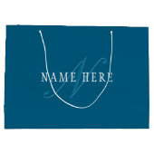 Grand Sac Cadeau Monogramme d'aspect élégant | Bleu océan (Dos)