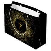Grand Sac Cadeau Monogramme de cadre Parties scintillant or et noir (Dos Angle)