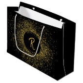 Grand Sac Cadeau Monogramme de cadre Parties scintillant or et noir (Devant Angle)