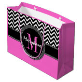 Grand Sac Cadeau Monogramme de Chevron de roses indien et de noir (Dos Angle)