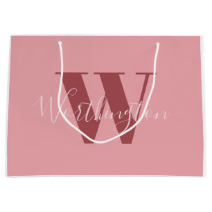 Grand Sac Cadeau Monogramme de fille et nom rose roux