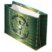 Grand Sac Cadeau Monogramme de golf vert métallisé élégant (Devant Angle)