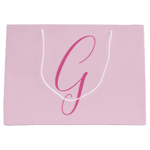 Grand Sac Cadeau Monogramme de lettre initiale rose clair uni chic