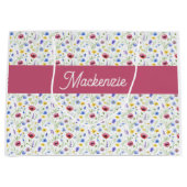 Grand Sac Cadeau Monogramme de nom aquarelle de fleur sauvage rose (Devant)