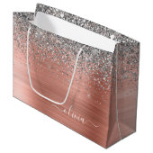 Grand Sac Cadeau Monogramme de Parties scintillant d'argent en méta (Devant Angle)