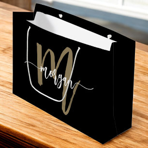 Grand Sac Cadeau Monogramme Design moderne Black Gold