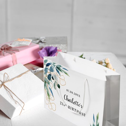 Grand Sac Cadeau Monogramme d'or de l'eucalyptus