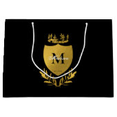 Grand Sac Cadeau Monogramme du bouclier royal noir et or (Devant)
