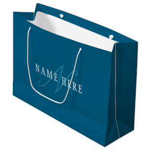 Grand Sac Cadeau Monogramme Élégant Bleu Océan