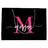 Grand Sac Cadeau Monogramme élégant moderne rose chaud noir (Dos)