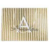 Grand Sac Cadeau Monogramme et initiale rayés à huile blanche et or (Devant)