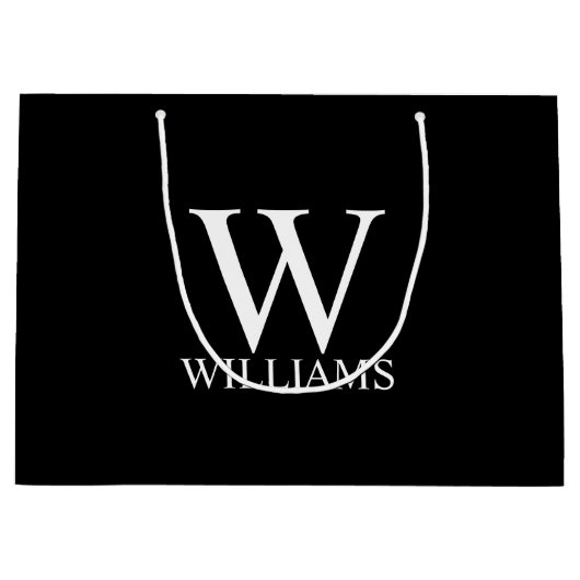 Grand Sac Cadeau Monogramme et nom personnalisés en noir (Devant)